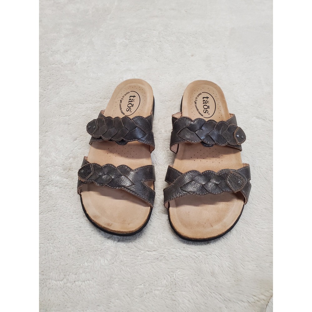 Taos Black Leather Woven Strap Flats Sandal 8 Capsule Classic Summer Boho